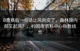 B费赛后一句话让风向变了，森林狼内部又起风？，49图库资料中心指数线也